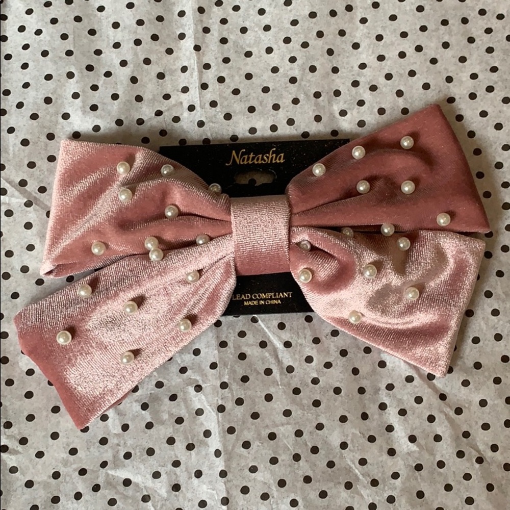 Tasha Pink Oversized Bow with Pearls